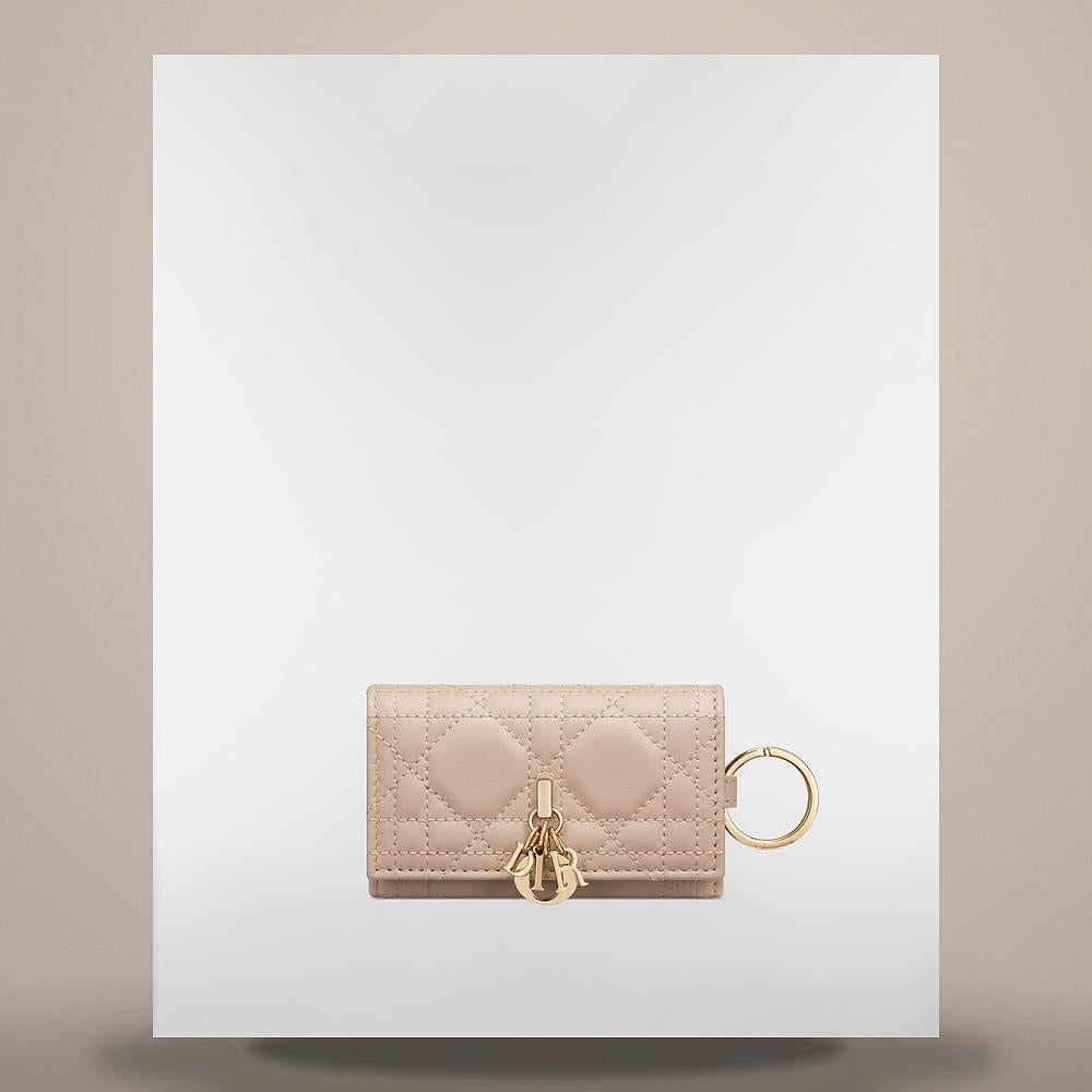 DIOR My Dior Aster Powder Beige Cannage Lambskin Key Case Keyring S0983ONMJ M51U
