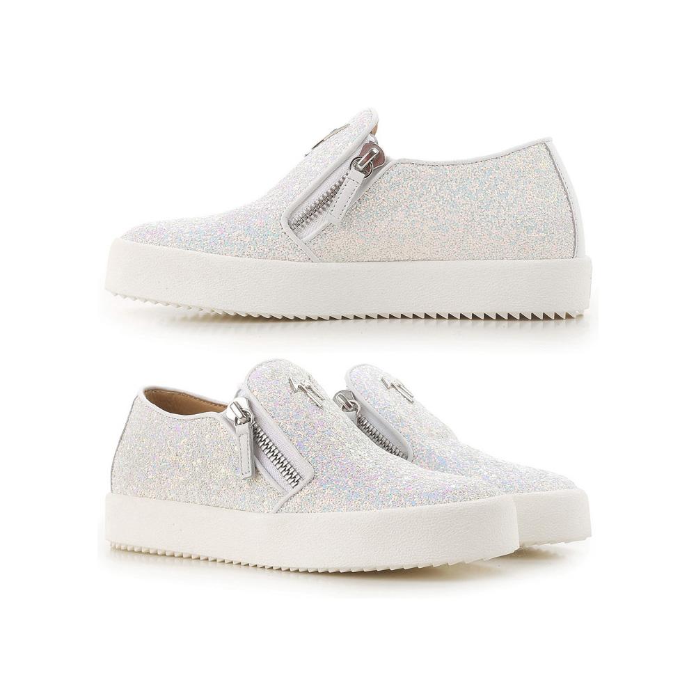 Giuseppe Zanotti Womens May Slip-On Glitter White Low-Top Sneakers
