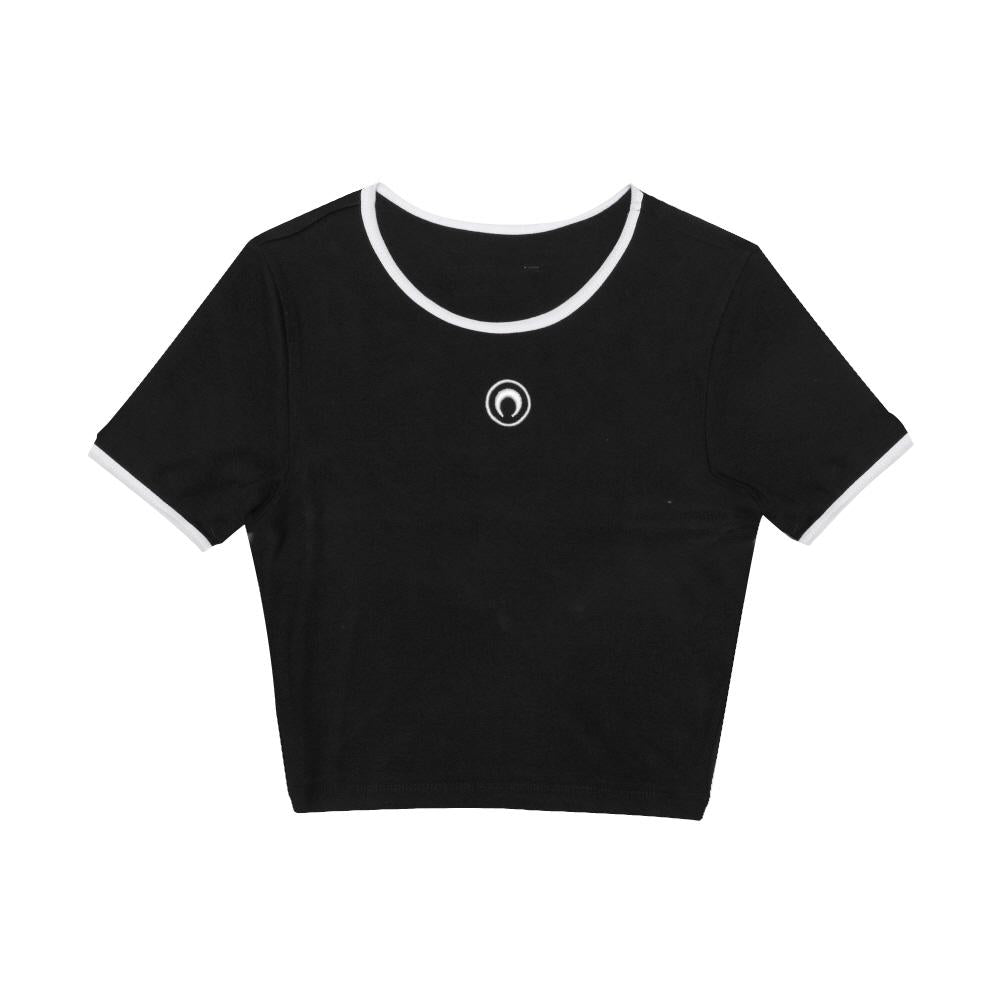 Marine Serre Contrast Ringer Moon Logo Crop T-Shirt White WTO087A CJER0008 BK99