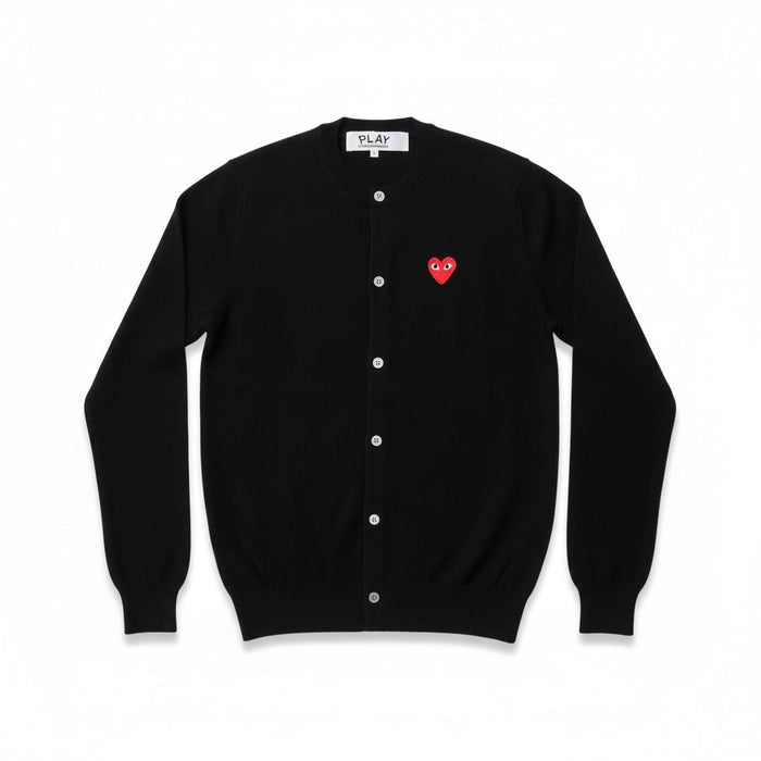 Comme des Garcons Red Heart Round Neck Knit Cardigan Black
