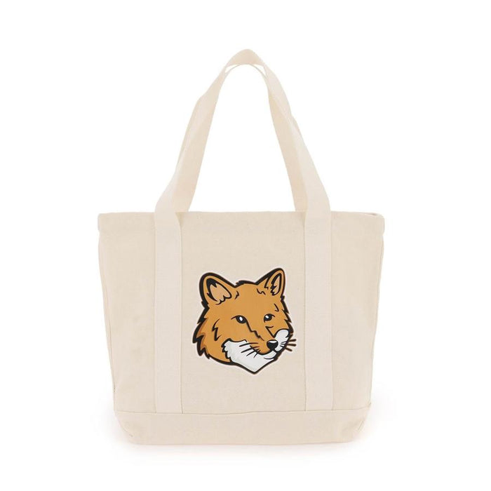 Maison Kitsune Fox Head Ecru Canvas Unisex Tote Bag