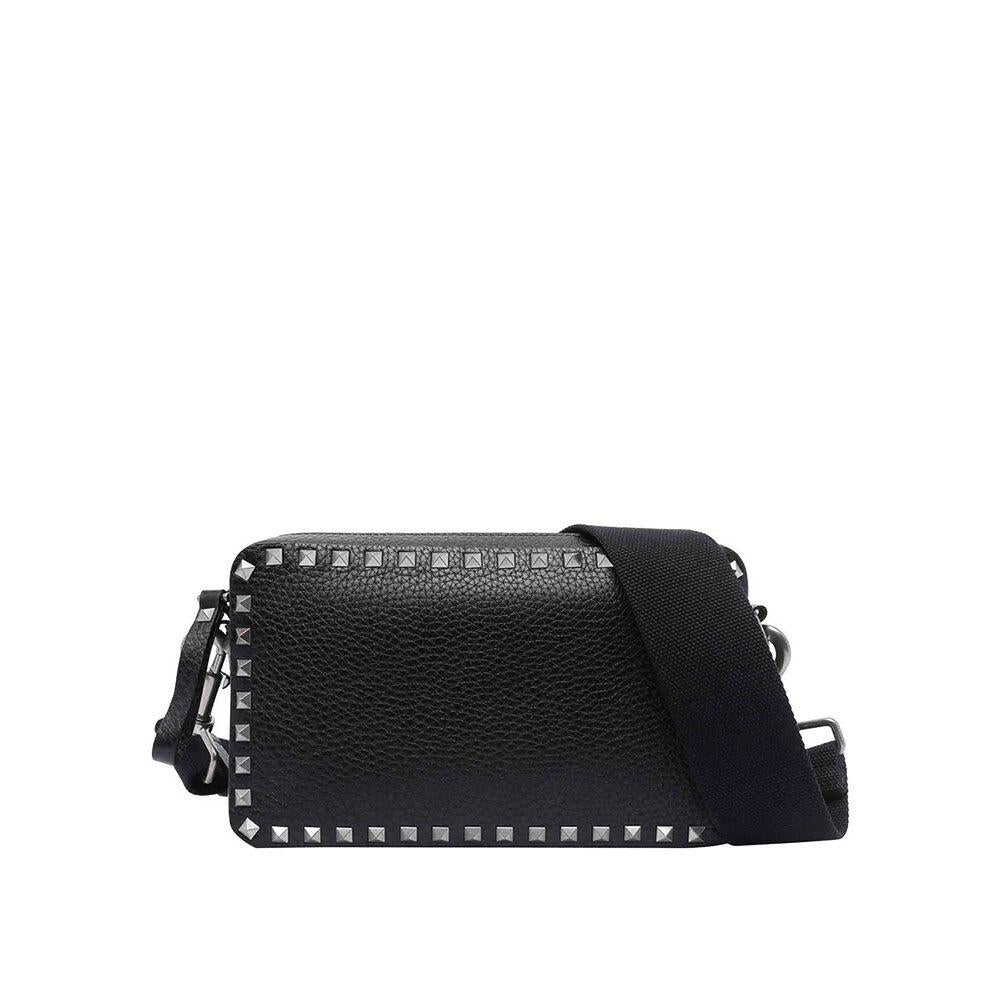 VALENTINO Rockstud Unisex Leather Crossbody Shoulder Bag Black