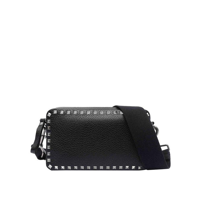 VALENTINO Rockstud Unisex Leather Crossbody Shoulder Bag Black