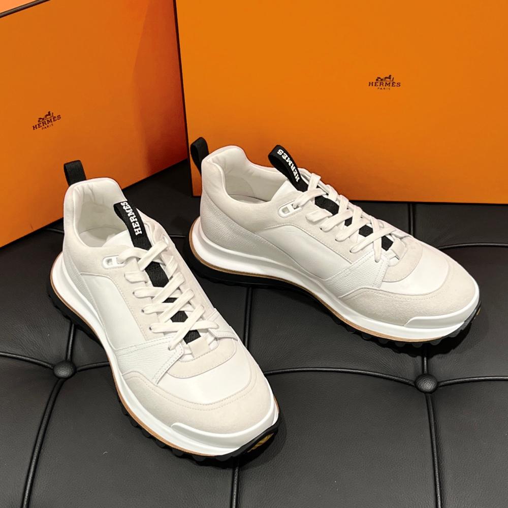 HERMES Men’s Sneaker White Leather Suede Low-Top