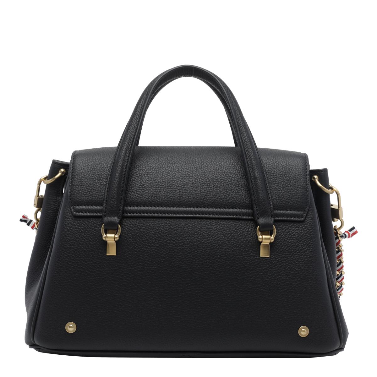 THOM BROWNE Black Leather Tote Bag