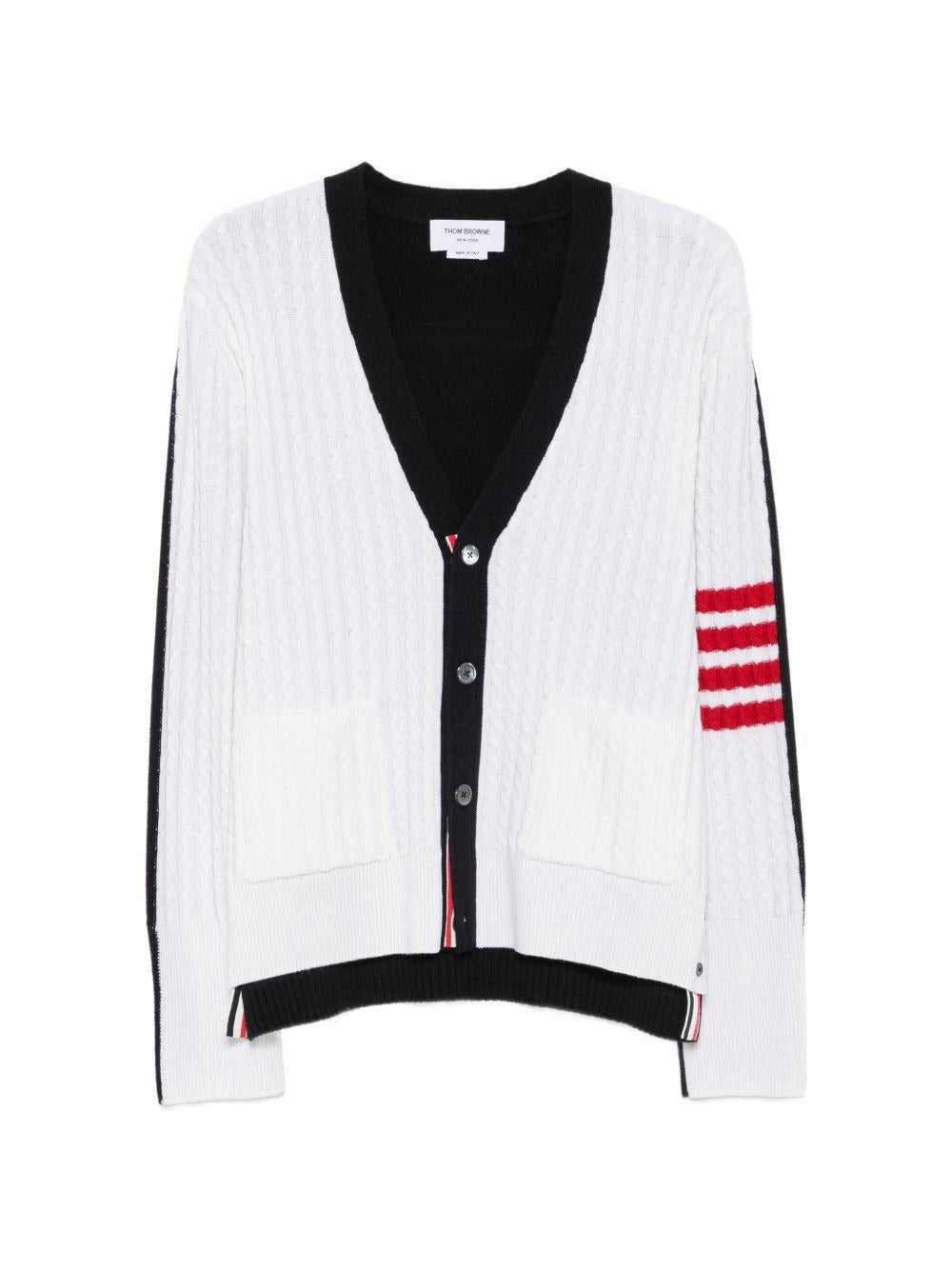 THOM BROWNE Navy Wool Knit Cardigan