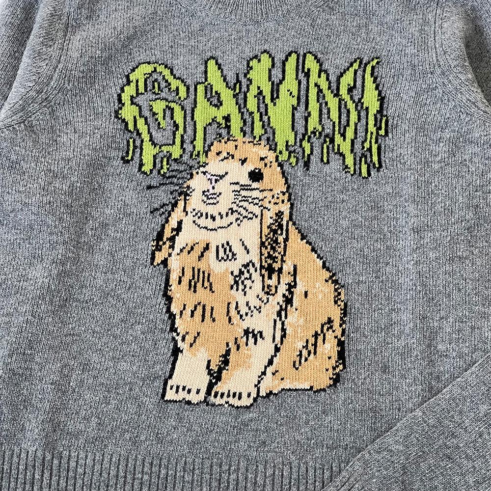 GANNI Rabbit Jacquard Crewneck Knit Sweater K2502 523