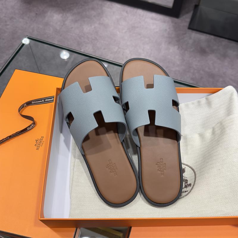 HERMES Izmir Epsom Calfskin Two-Tone Blue Brown Men’s Sandals