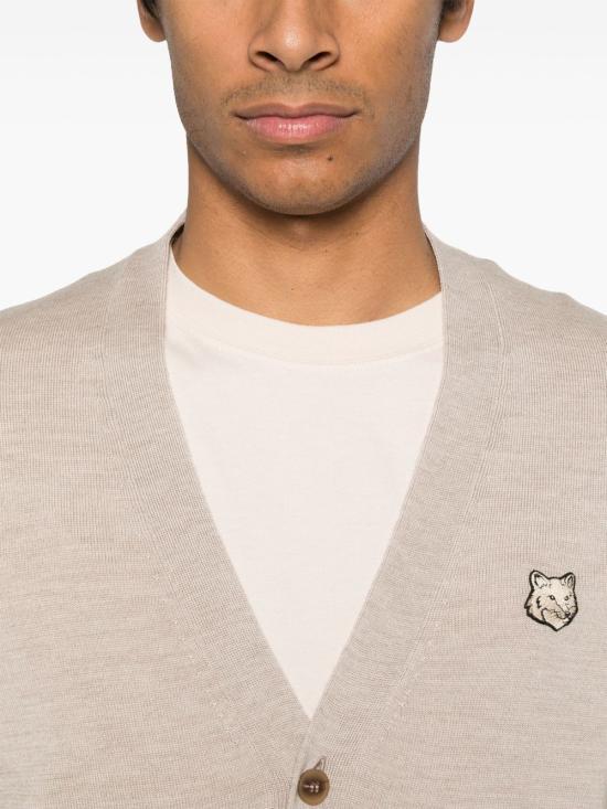 Maison Kitsune Bold Fox Head Patch V-Neck Cardigan MM00509KT10360134 MARBLE DOM