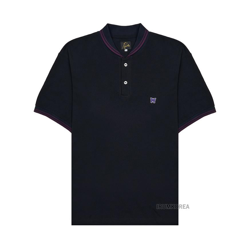 NEEDLES Men’s Shawl Collar Polo T-Shirt QV354C BLACK