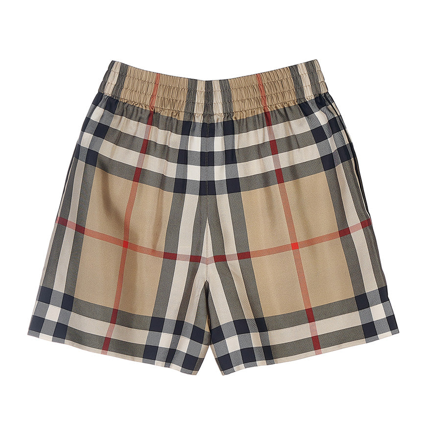 BURBERRY Women's Checked Silk Shorts 8052748 W TAWNEY A7028