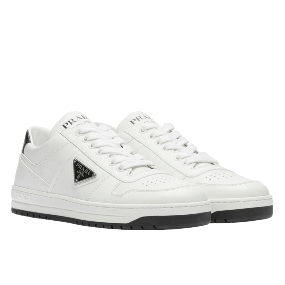 PRADA Downtown Silver-Tone Women’s White Low-Top Sneakers 1E792M