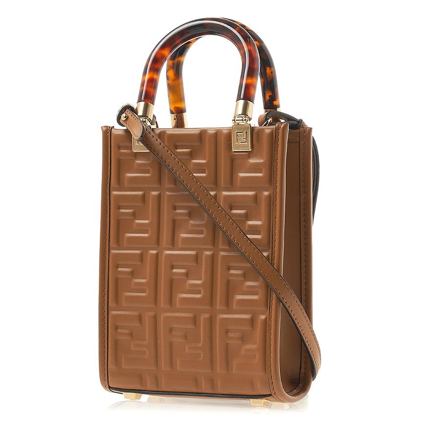 FENDI Mini Sunshine Shopper Tote Bag Black Leather