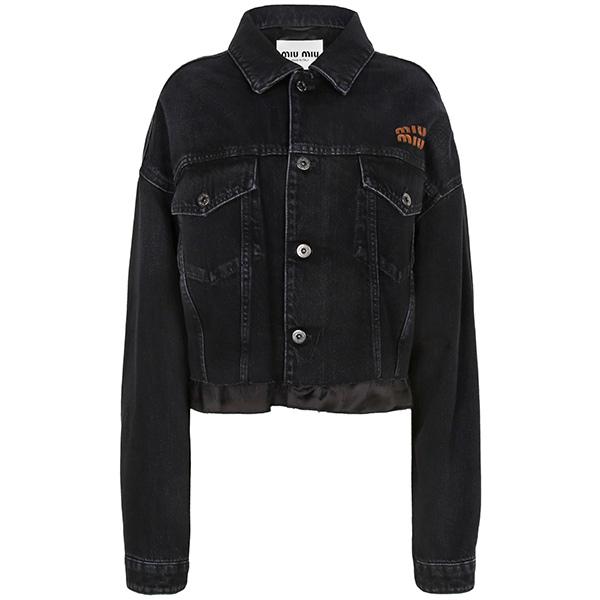 Miu Miu Black Logo Denim Cropped Bomber Jacket GWB158 17OL F0002