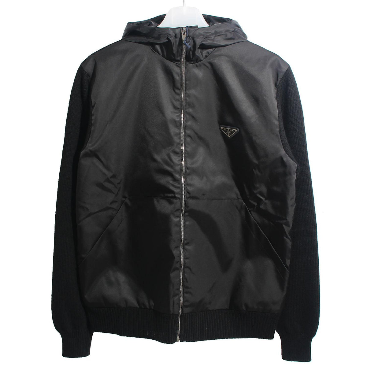 PRADA Black Cashmere Wool Hooded Zip Jacket for Men UMG370 16AM F0002
