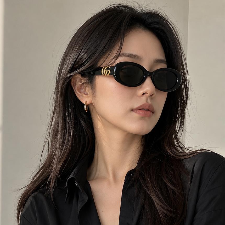 GUCCI Oval Geek-Chic Sunglasses Asian Fit Marmont Black