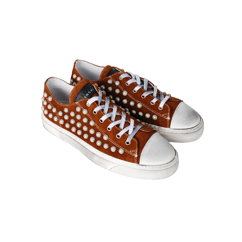 Gienchi Brown Velour Round Studded Vintage Low-Top Sneakers