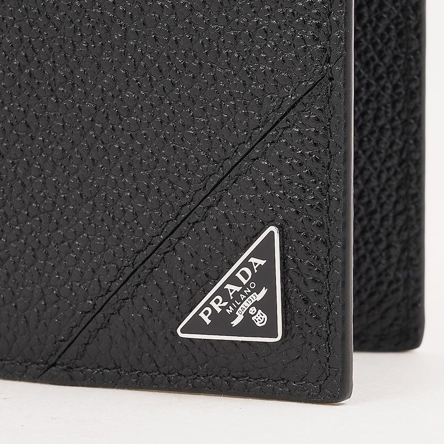 PRADA Vitello Leather Triangle Logo Bifold Wallet for Men