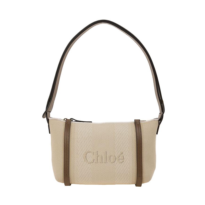 Chloe Canvas Carrie Shoulder Bag Women Beige