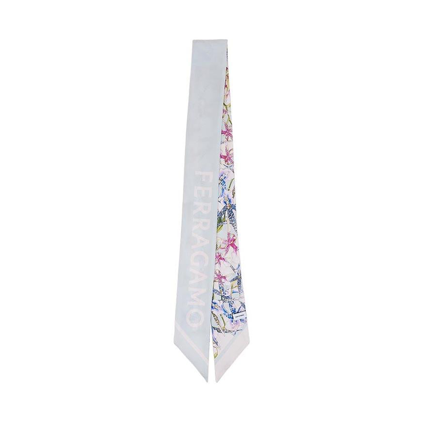Ferragamo Gaia Print Silk Scarf Light Denim Women’s
