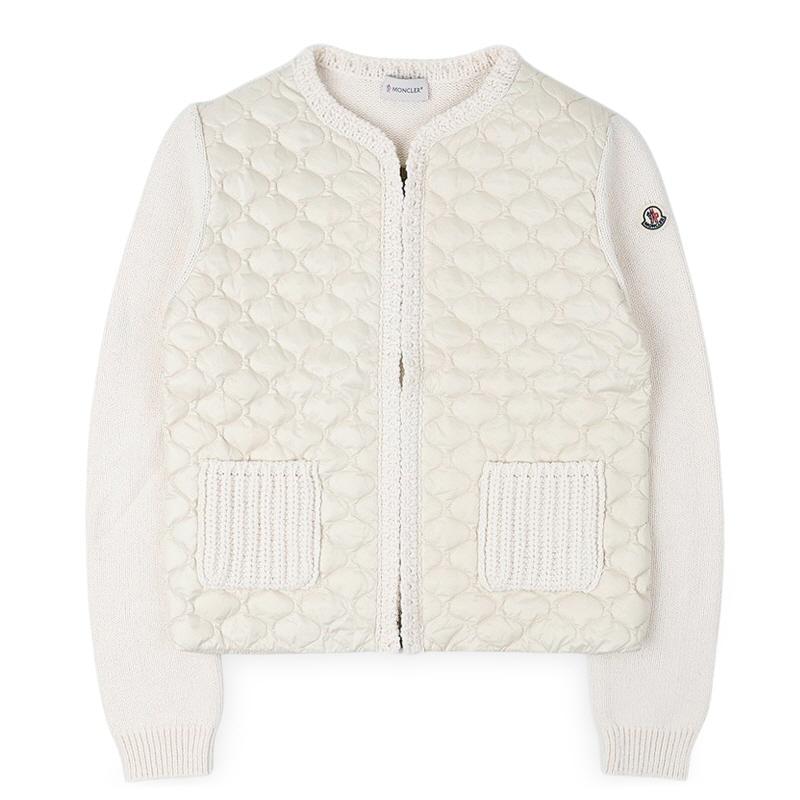 Moncler Women’s Logo Patch Down Mixed Knit Cardigan Ivory 9B00036 M5670 034
