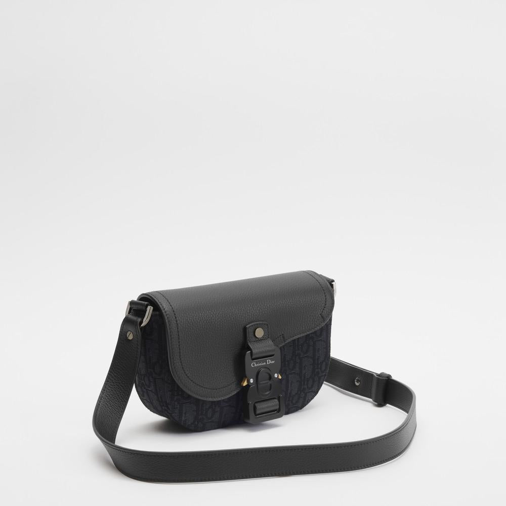 DIOR Black Oblique Jacquard Grain Calfskin Mini Flap Messenger Bag