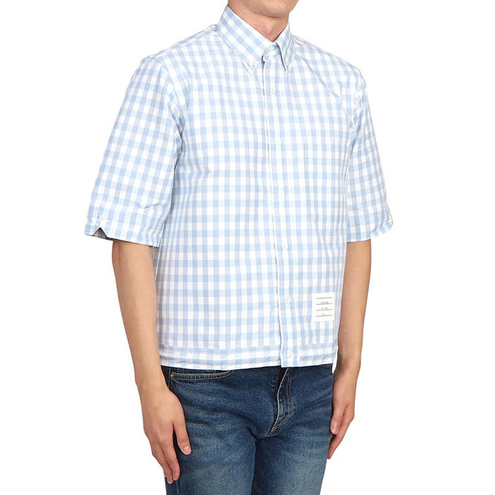 THOM BROWNE Navy Cotton Short Sleeve Shirt