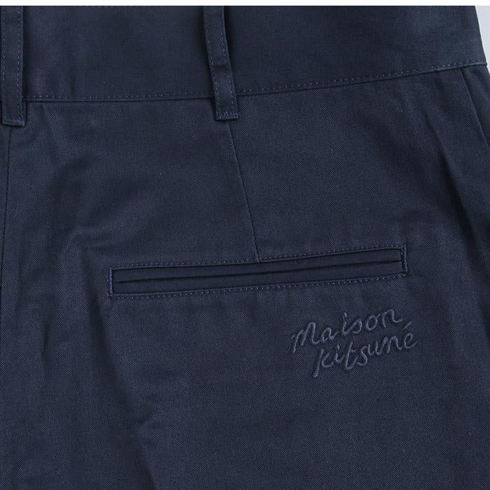 Maison Kitsune Straight Chino Pants Navy Cotton Men's Classic Pants