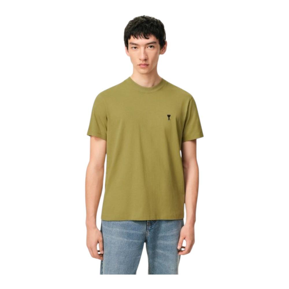 AMI Green Ami de Coeur White Cotton Short Sleeve T-Shirt