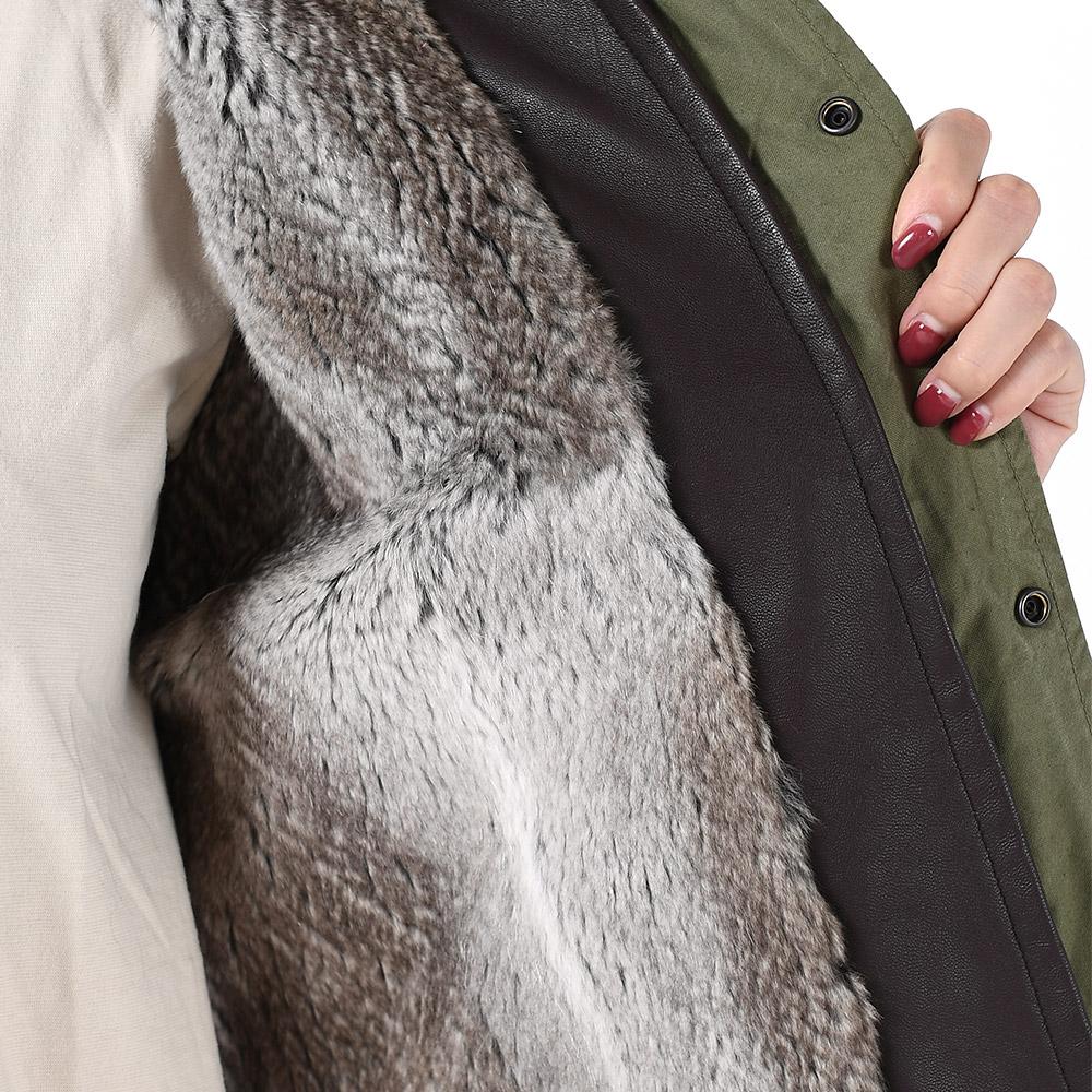 Mr & Mrs Khaki Raccoon Fur Trim Rabbit Fur Parka Jacket