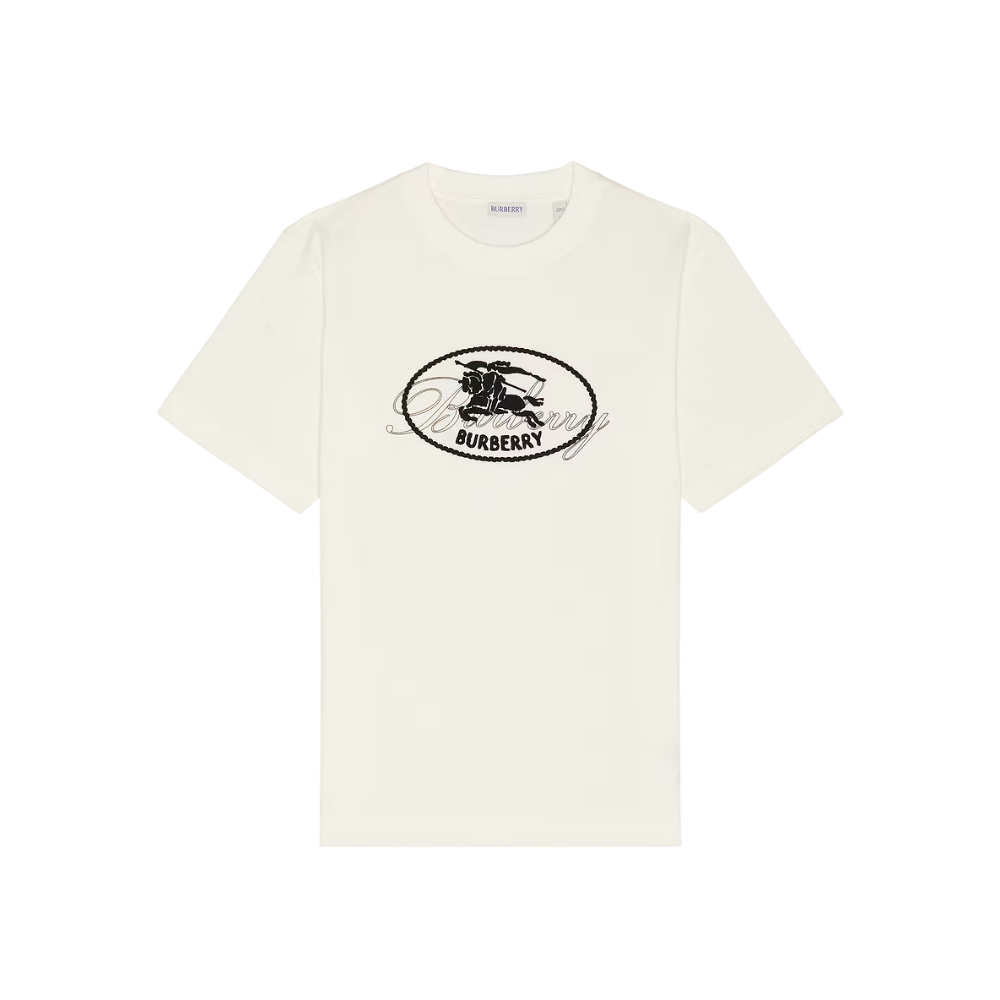 BURBERRY Check Knight Stamp Logo White Women’s T-Shirt