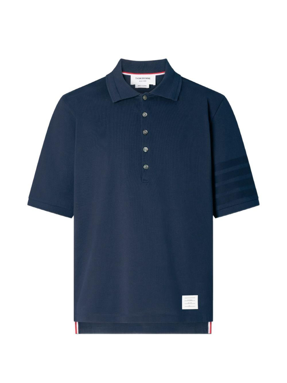 THOM BROWNE Navy Cotton Short Sleeve Polo Shirt