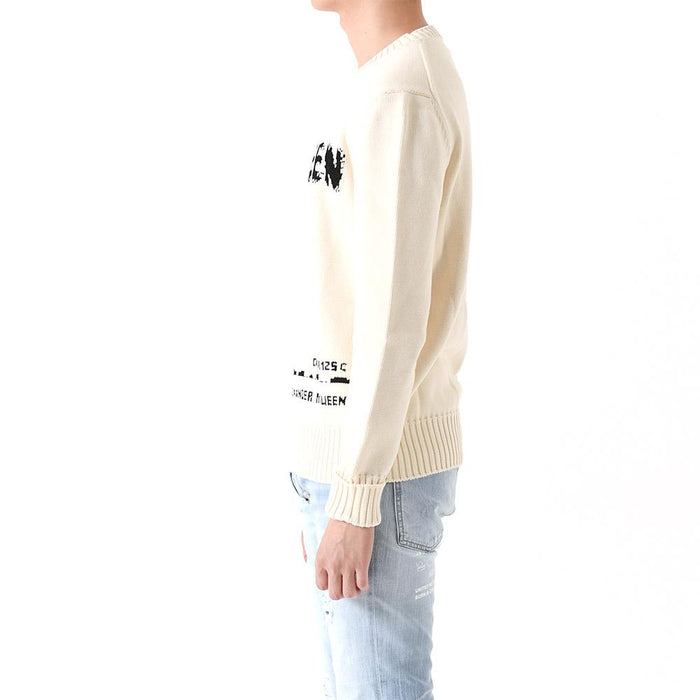 Alexander Mcqueen Logo Graffiti Ivory Crewneck Knit Sweater for Men