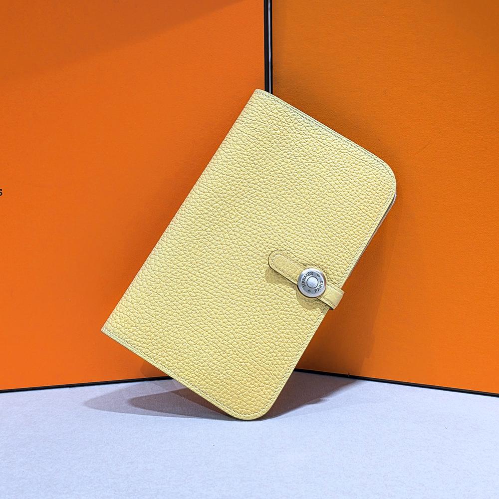 HERMES Togo Leather Long Wallet Yellow Palladium Hardware Unisex