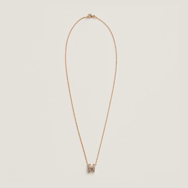 HERMES Mini Pop H Necklace Beige Rose Gold Pendant Necklace