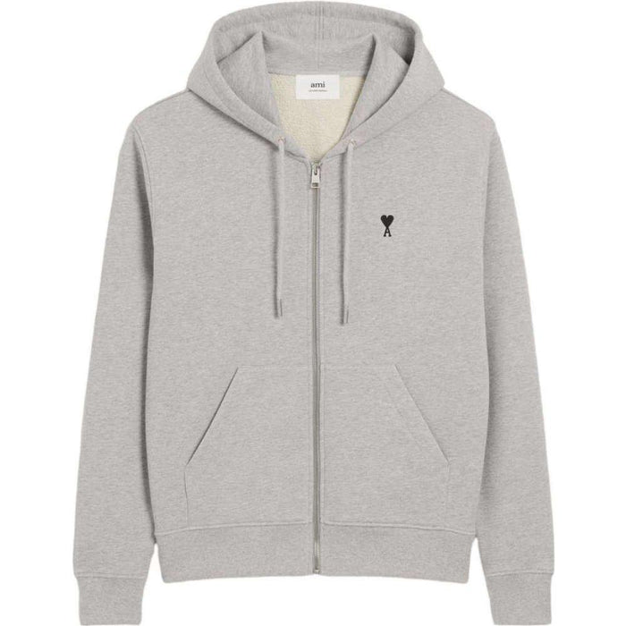 AMI Black Heart Logo Gray Zip Hoodie Unisex