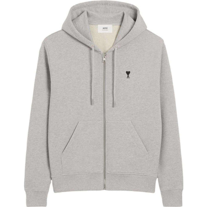 AMI Black Heart Logo Gray Zip Hoodie Unisex