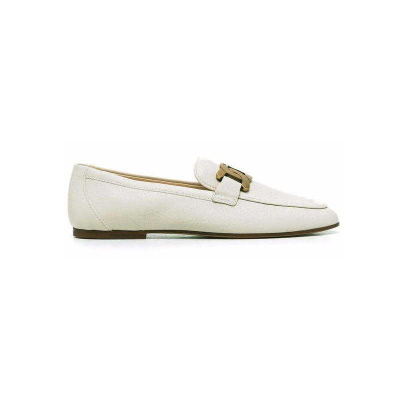 Tods Chain Logo Ivory Leather Loafers
