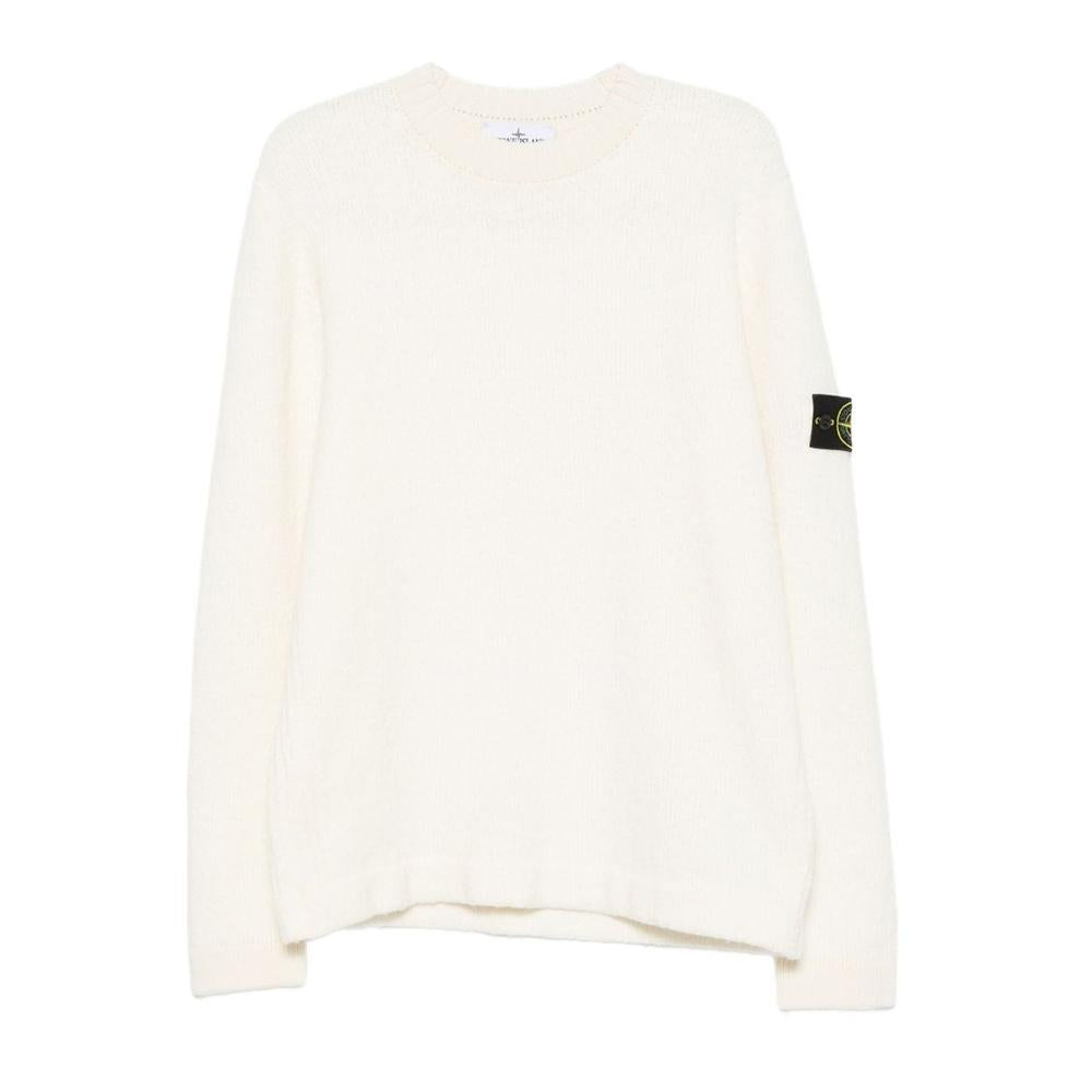 STONE ISLAND Brushed Fancy Yarn Wool Crewneck Sweater Ivory