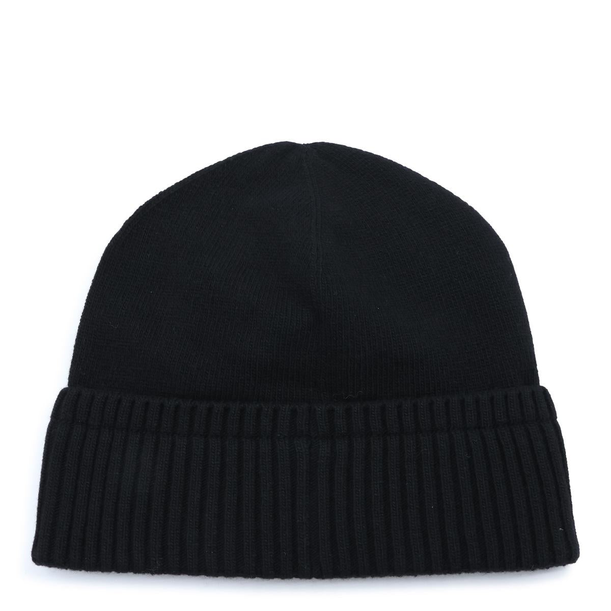Moncler Black Wool Rib Knit Beanie Hat for Men