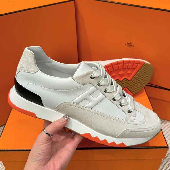 HERMES Trail Calfskin Multicolor White Orange Low Top Sneakers