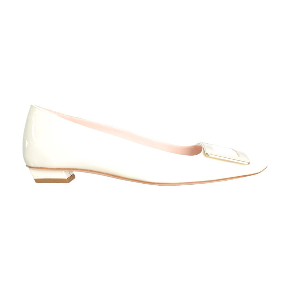 Roger Vivier Metal Buckle Ballerina Pumps Flat Heels White