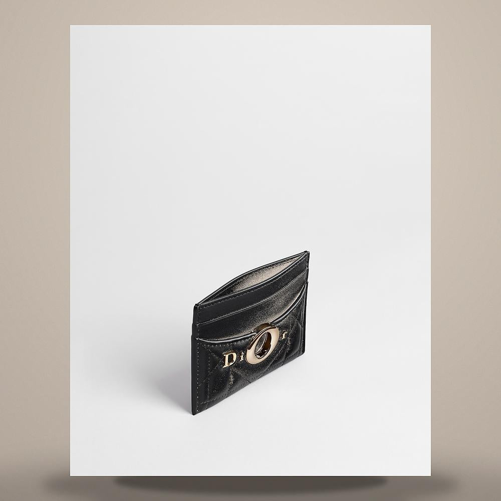 DIOR Black Macro Cannage Lambskin Mille La Forêt Frésia Card Hold S2704OGMD M900