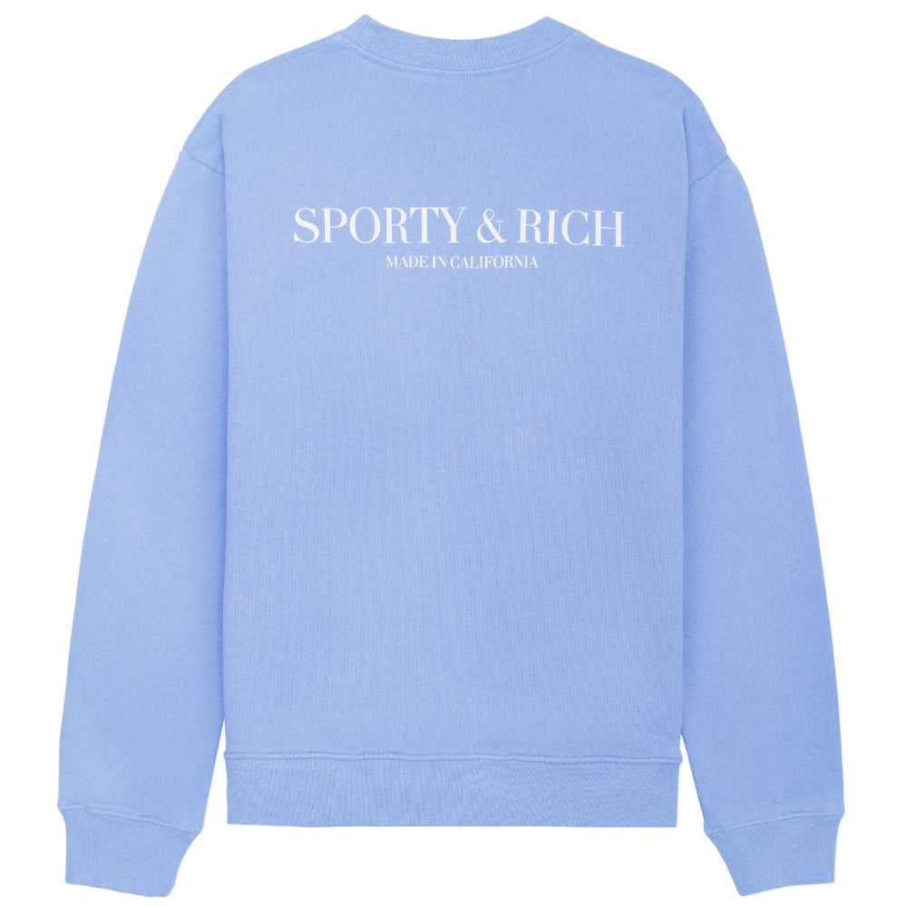 SPORTY&RICH Periwinkle Logo Print Fleece Sweatshirt for Women