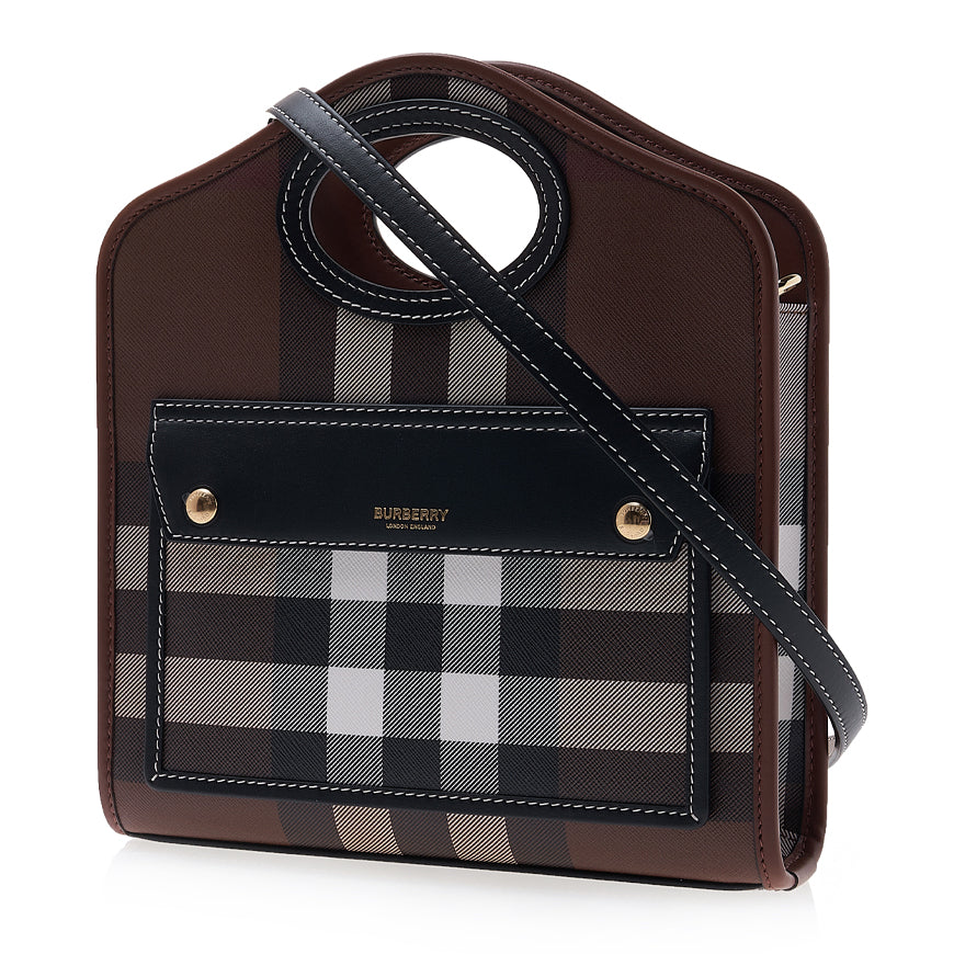 BURBERRY Mini Pocket Bag Women’s Tote Beige Canvas Leather Trim