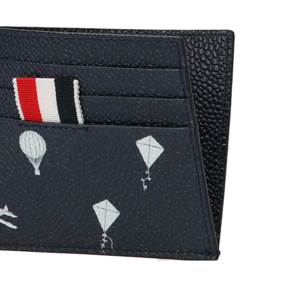THOM BROWNE Icon Tricolor Stripe Leather Card Holder Navy