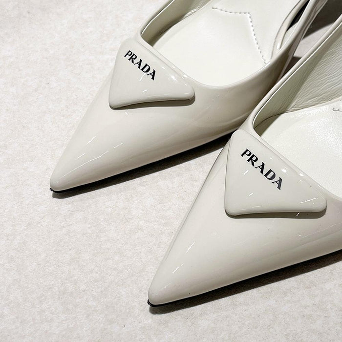 PRADA Brushed Leather Slingback Pumps Avorio