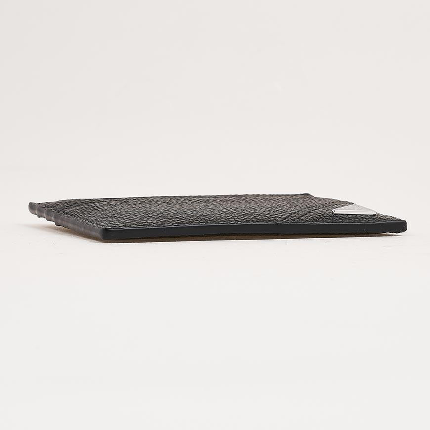 PRADA Vitello Leather Triangle Logo Card Holder Black