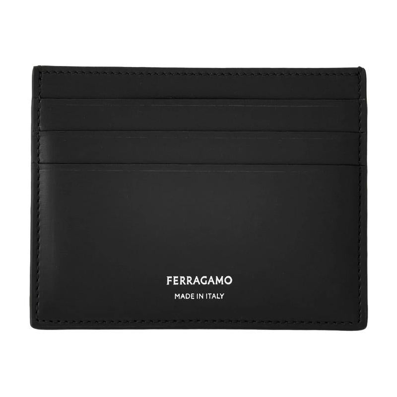 Ferragamo Logo Leather Card Holder Wallet Unisex Navy