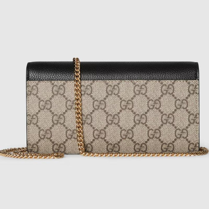 GUCCI GG Marmont Bicolor Chain Wallet Black Beige Long Wallet
